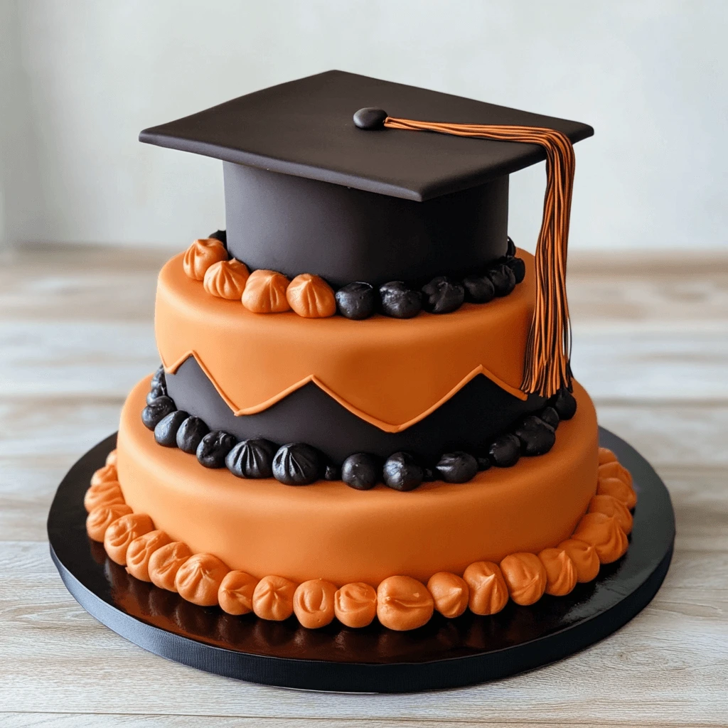 Graduation cake featuring a mortarboard, diploma, and celebratory details.