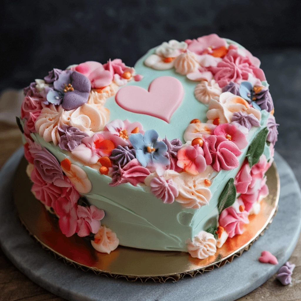 Elegant fondant heart cake with intricate decorations and fondant roses