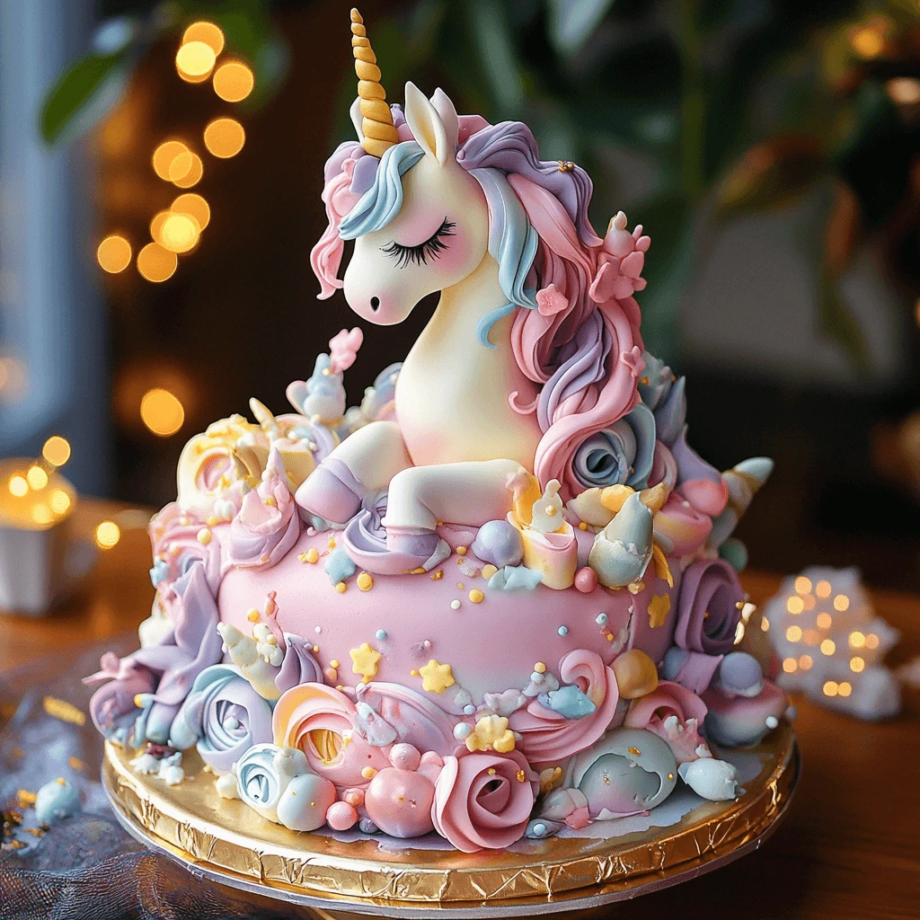 Colorful unicorn cake with vibrant frosting and whimsical decorations
